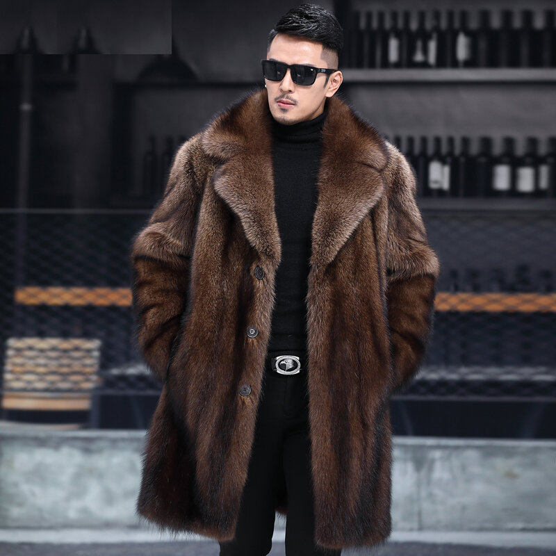 2023 fisher inverno masculino jaqueta eua importação veludo vison casaco turn-down collar vison casacos masculinos x-long inteligente natural real vison casacos