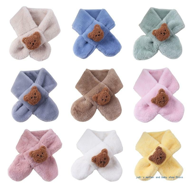 67JC Thicked Baby Scarf Cartoon Bear Neck Scarf Solid Color Children's Long Muffler with Lovely Pattern for Winter Fashion