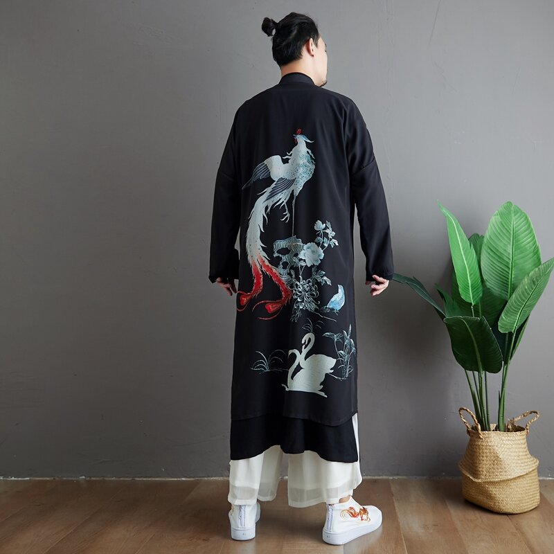 Estilo chinês tang terno gola longa camisa masculina estilo antigo roupas masculinas han roupas chinesas duas peças robe sem forro