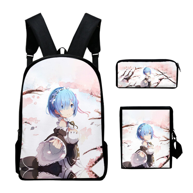 Classic Re:Life in a different world from zero 3D 3pcs/Set School Bags Laptop Daypack Backpack Inclined shoulder bag Pencil Case