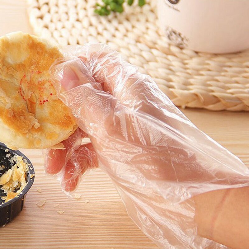 100 Buah Sarung Tangan Plastik Makanan Sekali Pakai Ramah Lingkungan untuk Restoran Hotel Menangani Sarung Tangan Sayuran Buah BBQ Mentah Dapur Kecantikan