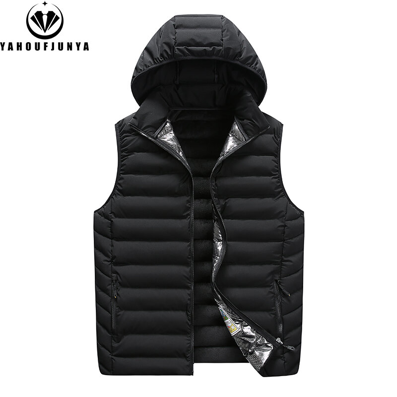 Men Spring Sleeveless Outdoors Warm Detachable Hooded Vest Men Windproof High-Quality Design Leisure Fashion Vest Male Coat 8XL