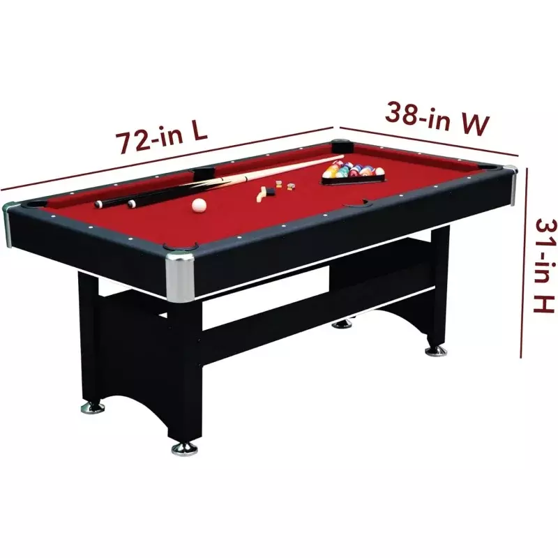 Mesa de billar Spartan de 6 pies con parte superior de tenis de mesa, negra con fieltro rojo