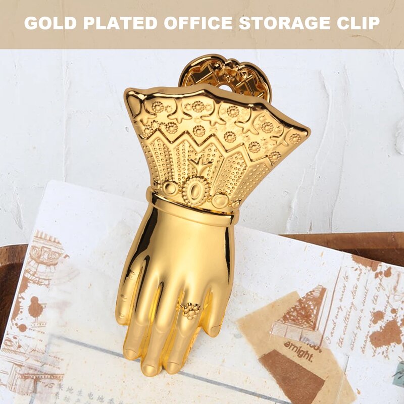 Clip de almacenamiento de papel de oficina elegante de lujo Ins Clip de almacenamiento de manual de documentos de aleación en forma de mano Vintage de oro forjado Clip de sellado para el hogar