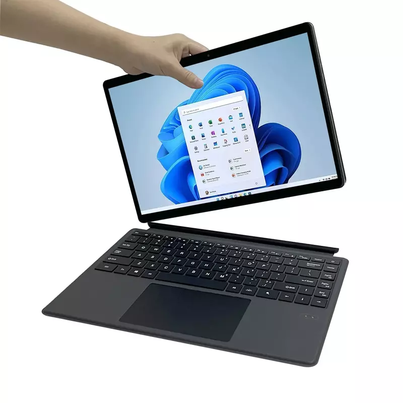 CRELANDER Tablet Pc layar sentuh 14 inci, 2in 1 Notebook Intel N100 Mini PC Windows 11 komputer laptop dengan RGB papan ketik magnetik