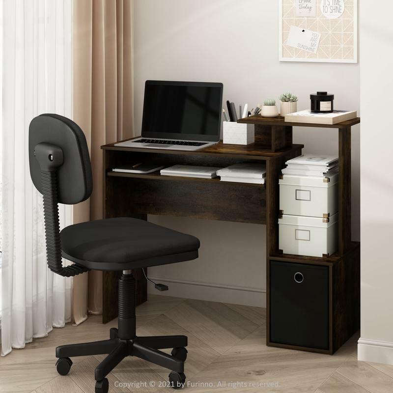 Furinno 3 Econ Multipurpose Home Office Computer Writing Desk w/Bin, Amber Pine/Black