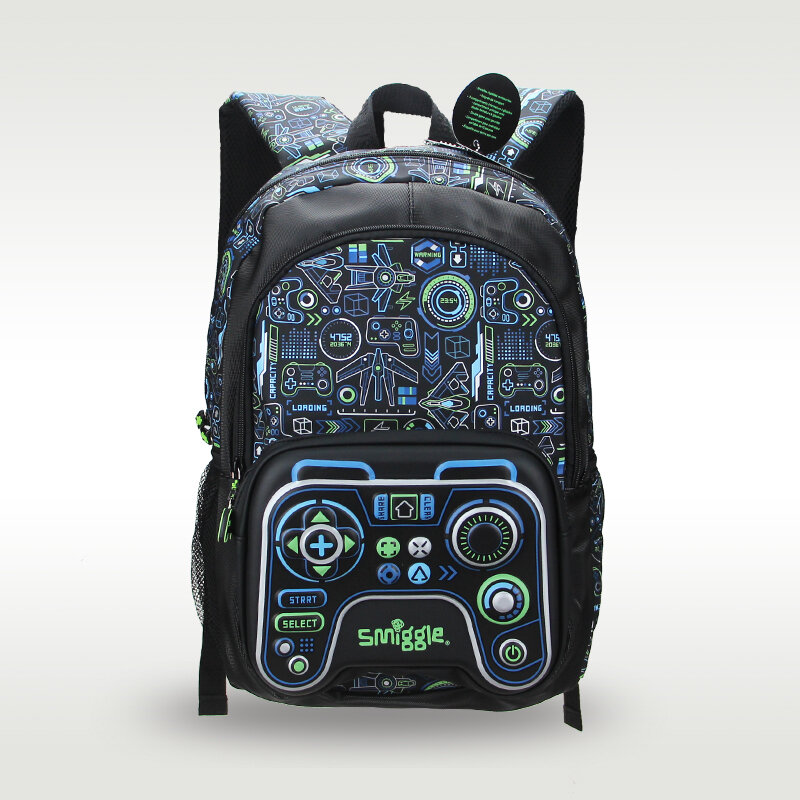 Australia Smiggle hot-selling original children's schoolbag boy backpack waterproof black game console handle bag 7-12 years old