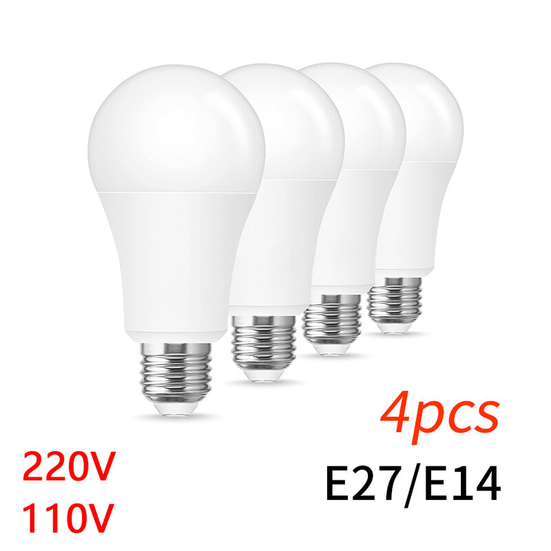 Lâmpadas LED para sala de estar, luminária doméstica, AC 220V, AC 110V, E27, E14, AC 120V, 3W, 6W, 9W, 12W, 15W, 18W, 20W, 4 PCes
