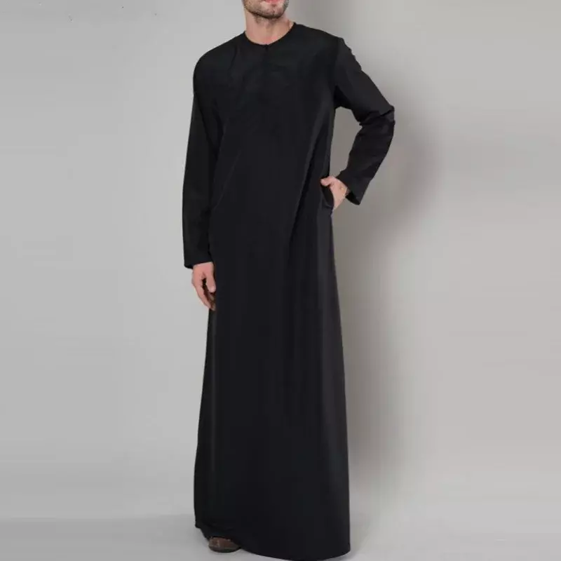Muzułmańska szata mężczyźni luźne Jubba Thobe arabia saudyjska Thobe Kaftan szaty Islam modlitwa odzież z szlafrok na zamek odzież codzienna