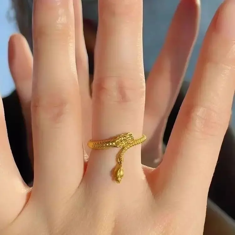 แหวนหางมังกรสำหรับผู้หญิงปีเกิดแฟชั่นเหมาะกับทุกเพศราศีการปรับแหวนปรับขนาดได้ชุบทอง18K