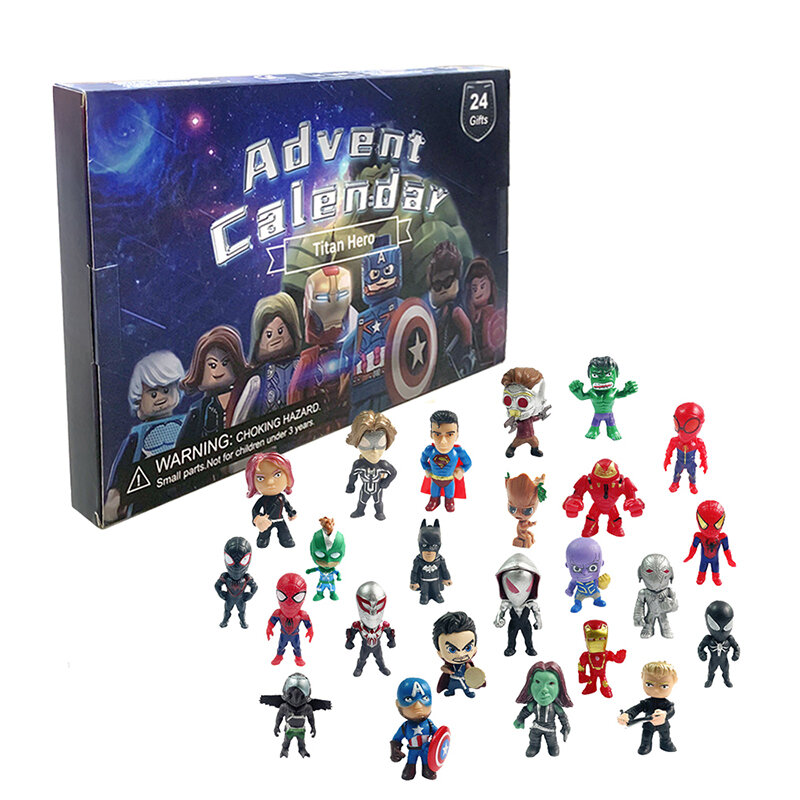 24pcs Marvel Figures Advent Calendar Spiderman Iron Man Hulk Captain America PVC Lego Minifigures Models Xmas Toys Kids Gift