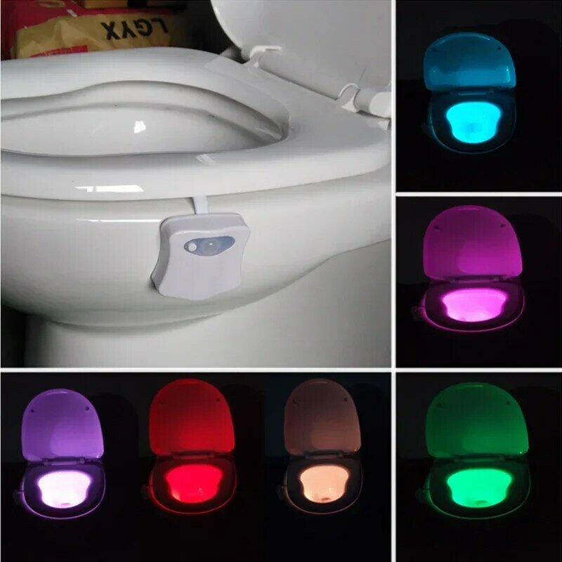 LEDモーションセンサー付きトイレライト,8色のライトが利用可能,バッテリー駆動,装飾ライト,家庭用照明