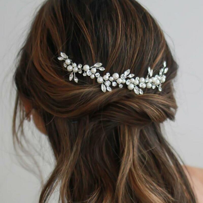 Hiasan rambut pernikahan pengantin wanita, perhiasan kabel mutiara imitasi gaya putri mempelai wanita