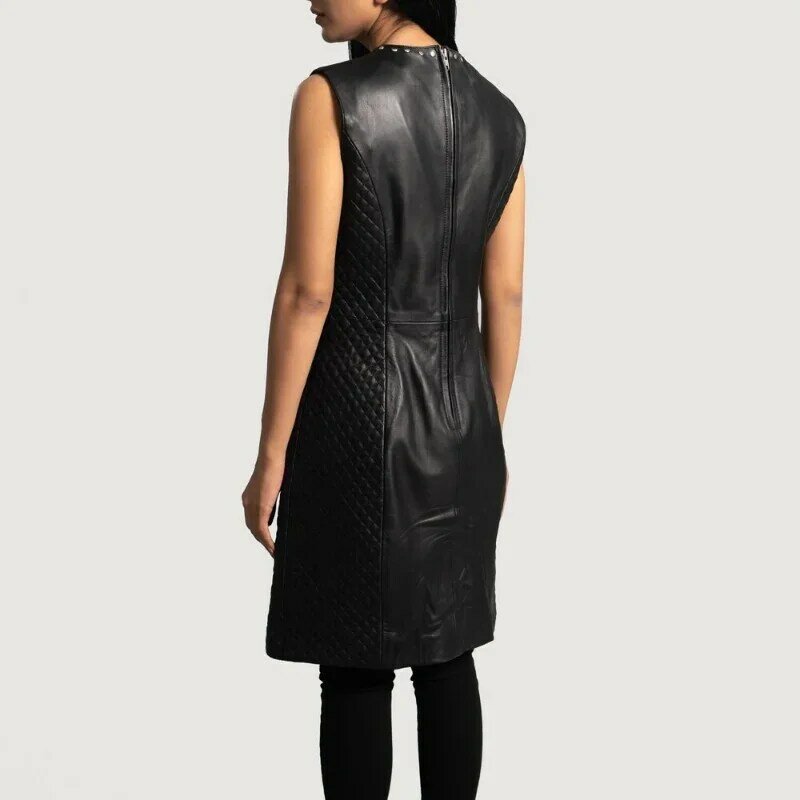 فستان مخصص جديد مصنوع يدويًا من الجلد للنساء ، فستان من جلد الخراف الأصلي