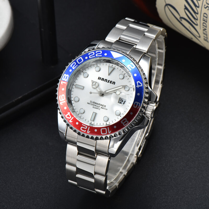 Jam tangan kuarsa mewah untuk pria, arloji menyelam 30ATM tahan air dengan tanggal, jam tangan olahraga merek terkenal 40MM
