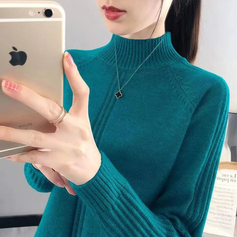 2024 Basic Turtleneck Women Sweaters Autumn Winter Thick Warm Pullover Slim Tops Ribbed Knitted Sweater Jumper Soft Pull Female