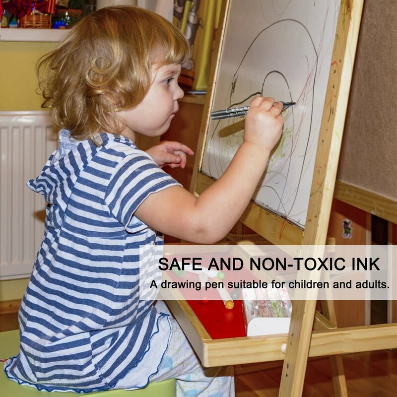 Rotulador de pintura permanente de secado rápido para niños, bolígrafo de aceite para dibujo artístico, 1 piezas, punta redonda negra, 0,7/1,5 Mm