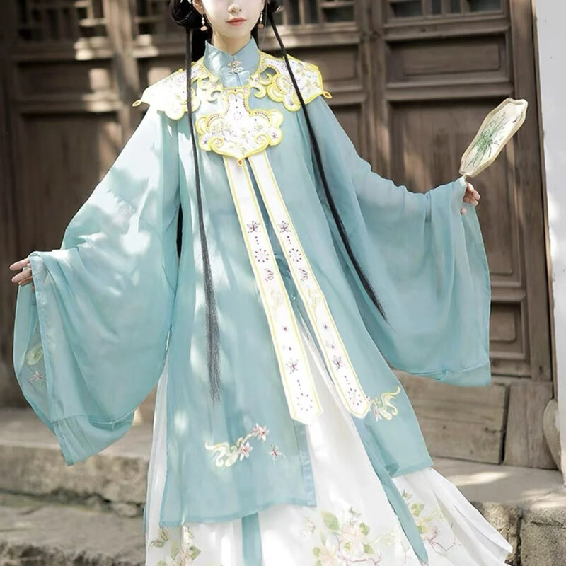 Woman Chinese Traditional Retro Elegant Folk Dance Costume Ancient Style Ming Dynasty Fairy Dress Cloud Shoulder Hanfu