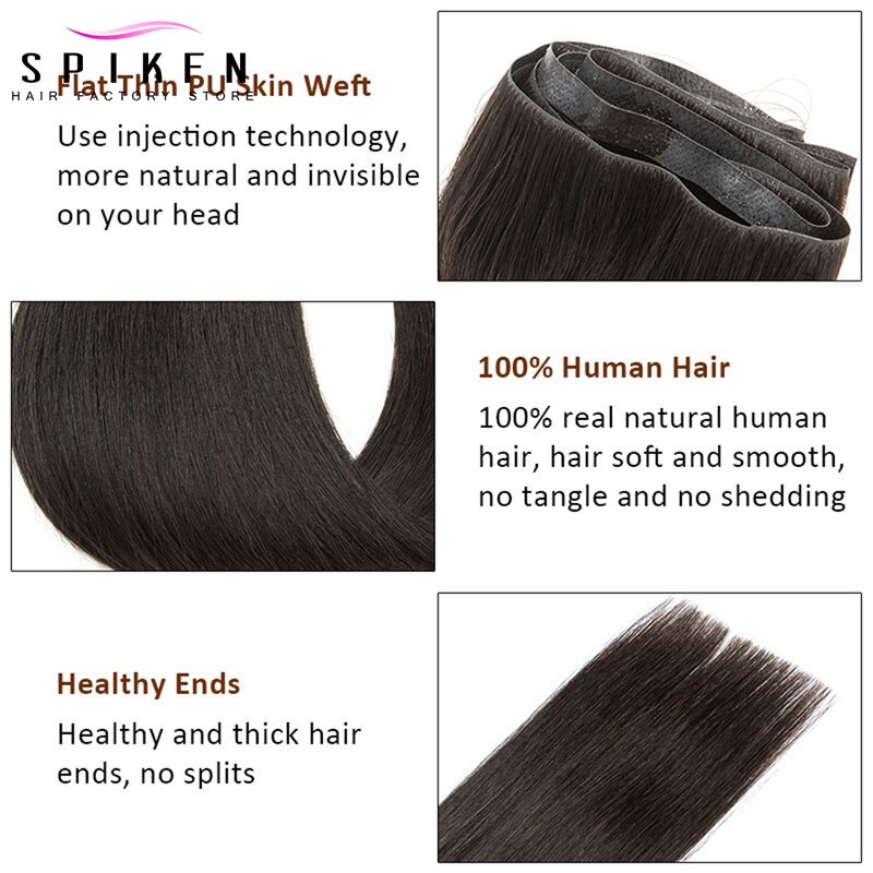Extensiones de cabello humano de trama de piel de PU Invisible, paquetes de cabello Natural de inyección fina de 12-22 pulgadas, 80-100 gramos