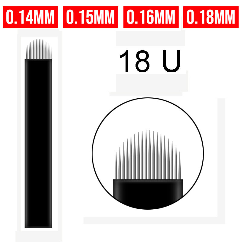 테보리 플렉스 18U 마이크로 블레이딩 바늘, 테보리 나노 블랙 수동 눈썹 블레이드, 영구 메이크업 용품, 0.15mm, 0.16mm, 0.18mm, 50 개