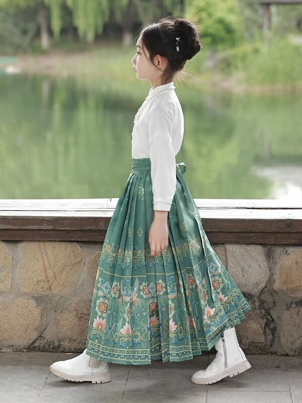 Юбка с изображением лошади костюм для девочек в китайском стиле японское детское платье ханьфу Летний Тонкий костюм Тан