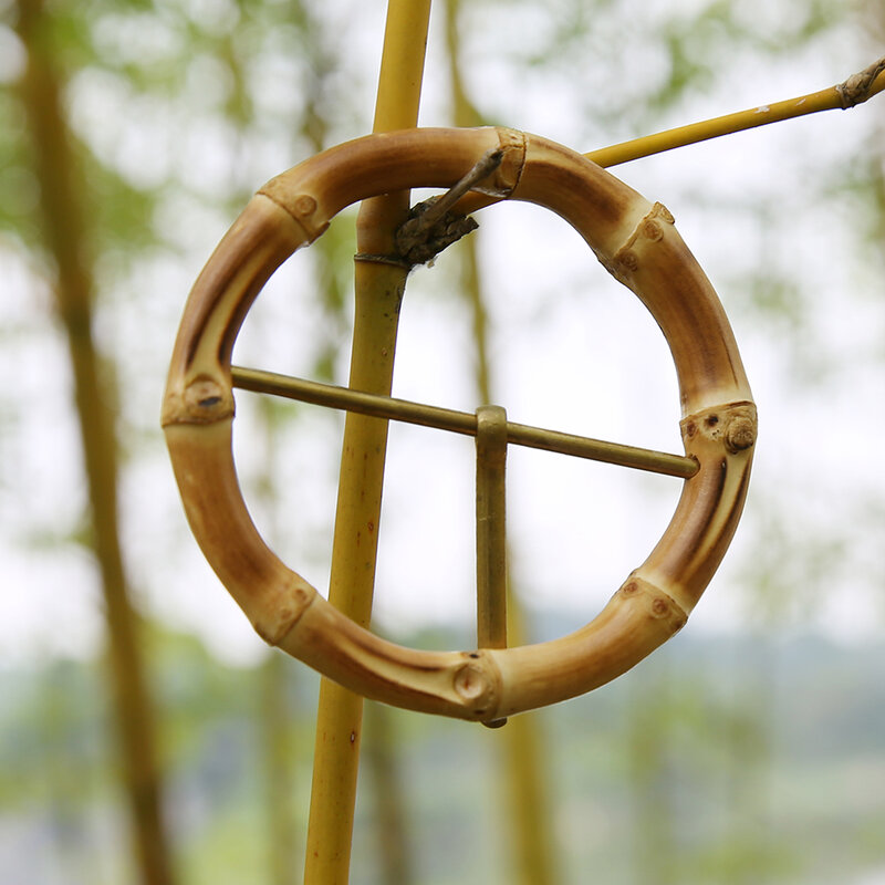 Moda vestuário vestuário acessórios exclusivo artesanal círculo redondo anel natural de bambu raiz cinto pino fivela