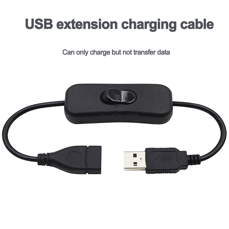 Cabo USB com interruptor para USB, ligar e desligar o cabo, Extensão Toggle para lâmpada USB, ventilador USB, linha de alimentação, adaptador durável, macho para fêmea, 28cm