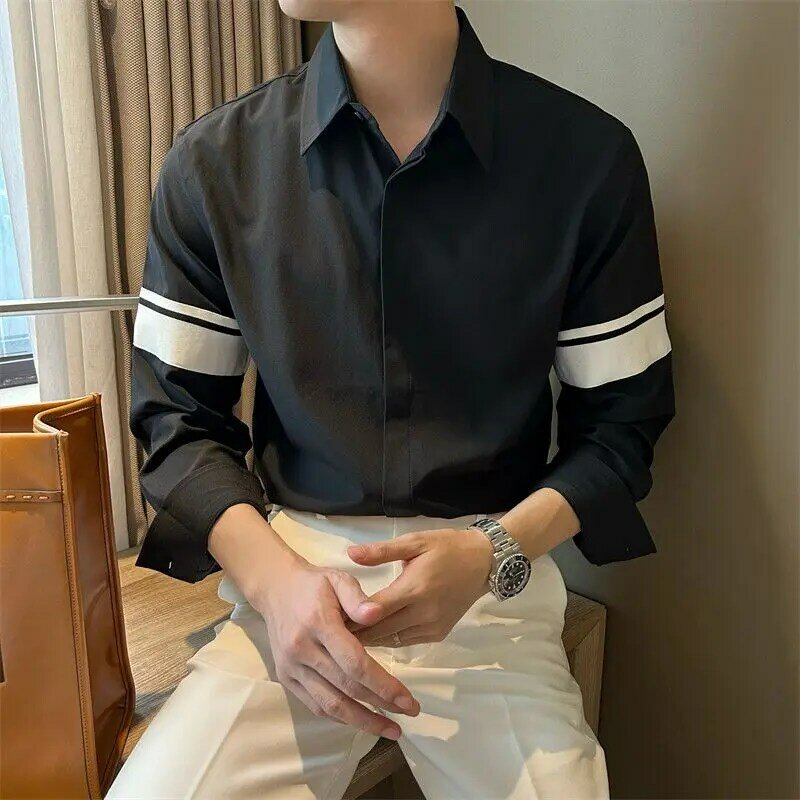 Niche Design Nieuwe Shirts Voor Heren Losse Casual Koreaanse Mode Lange Mouwen Gesplitste Mouwen Knap Ijs Zijde Heren Wit Overhemd