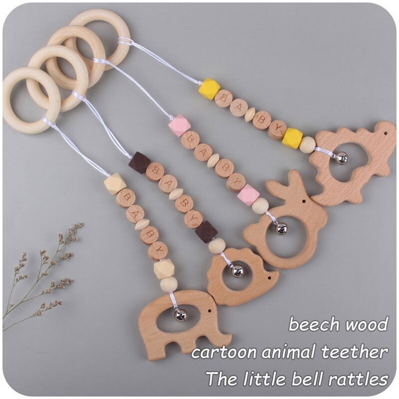 Baby Beuken Opknoping Hangers 4 stks/set Breien voor Ring Bijtring Tandjes Verpleging Rammelaar Speelgoed voor Wandelwagen