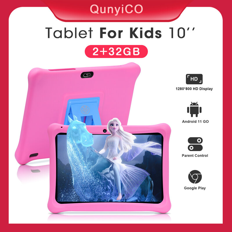 Tablette PC Android pour enfants avec étui en silicone, étude, éducation, Google Play, WiFi, support, 10 pouces, 2 Go + 64 Go