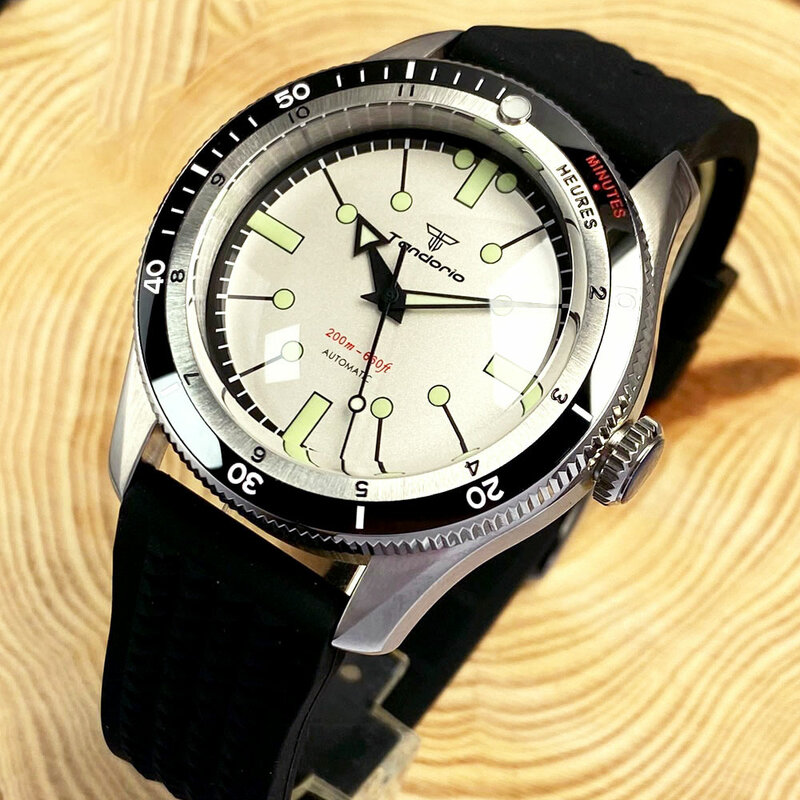 Tandorio Дайвинг стальные часы для мужчин NH35 PT5000 Автоматические наручные часы купол сапфировое стекло Sunburst красный/синий циферблат 120 кликов