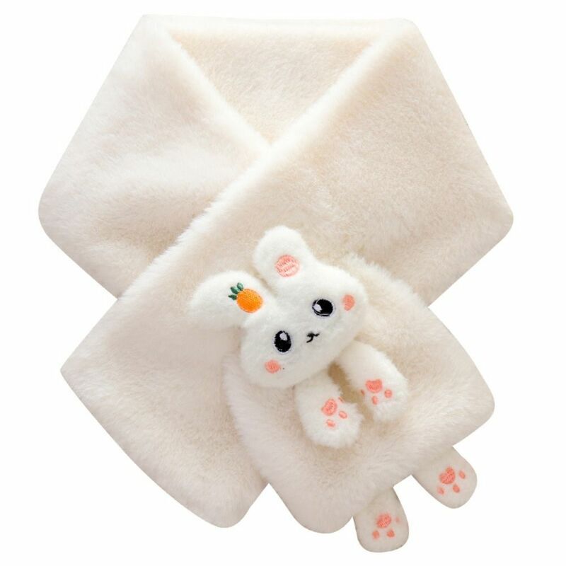 Bufanda cálida de felpa de conejo para niños, calentador de cuello cruzado de Color sólido, bufanda gruesa de piel Kawaii para niños