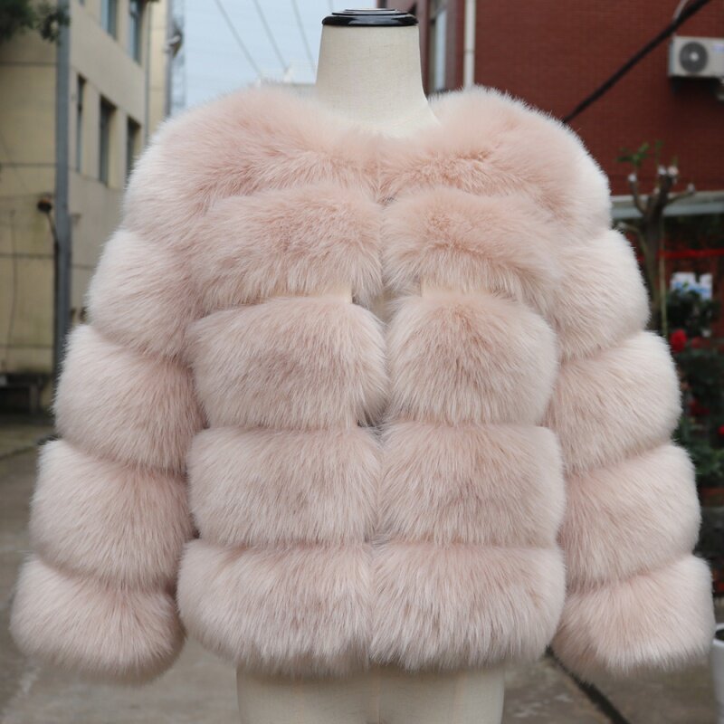 Keine Winter neue Mode Frauen Kunst pelz Mantel weiblich schwarz elegant flauschig dick warm warm Fuchs Pelz Jacks Oberbekleidung