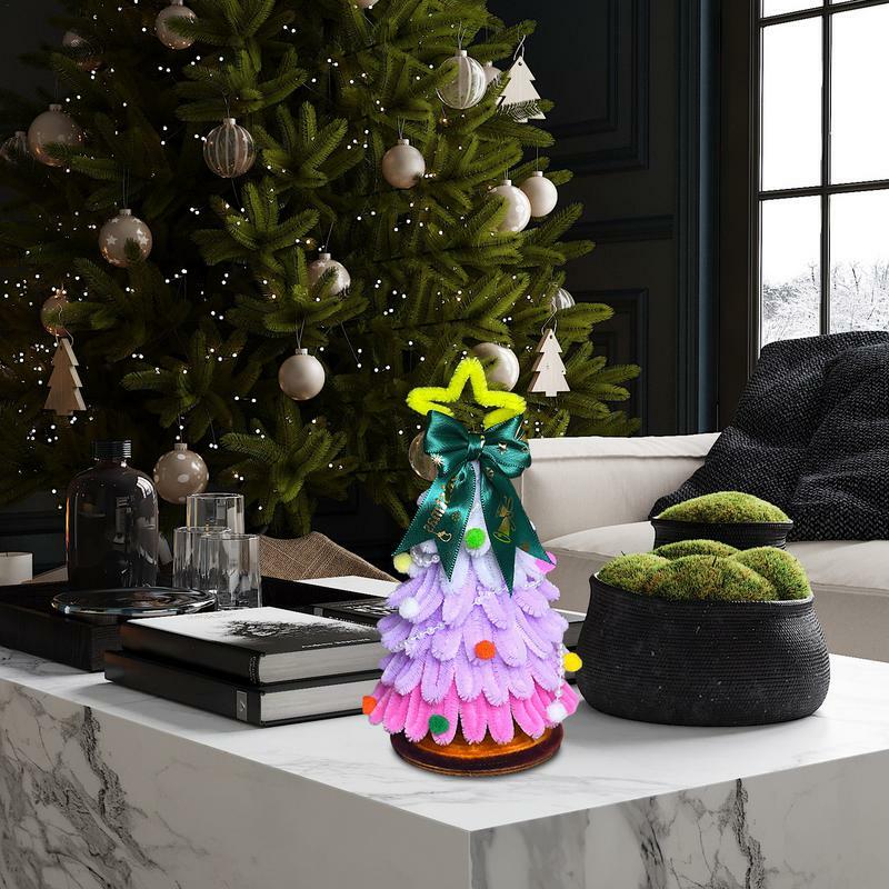 Menyala pohon Natal dekorasi meja kerajinan Natal Kit pembuatan kartu dengan lampu Kit pembuatan kartu kerajinan Natal