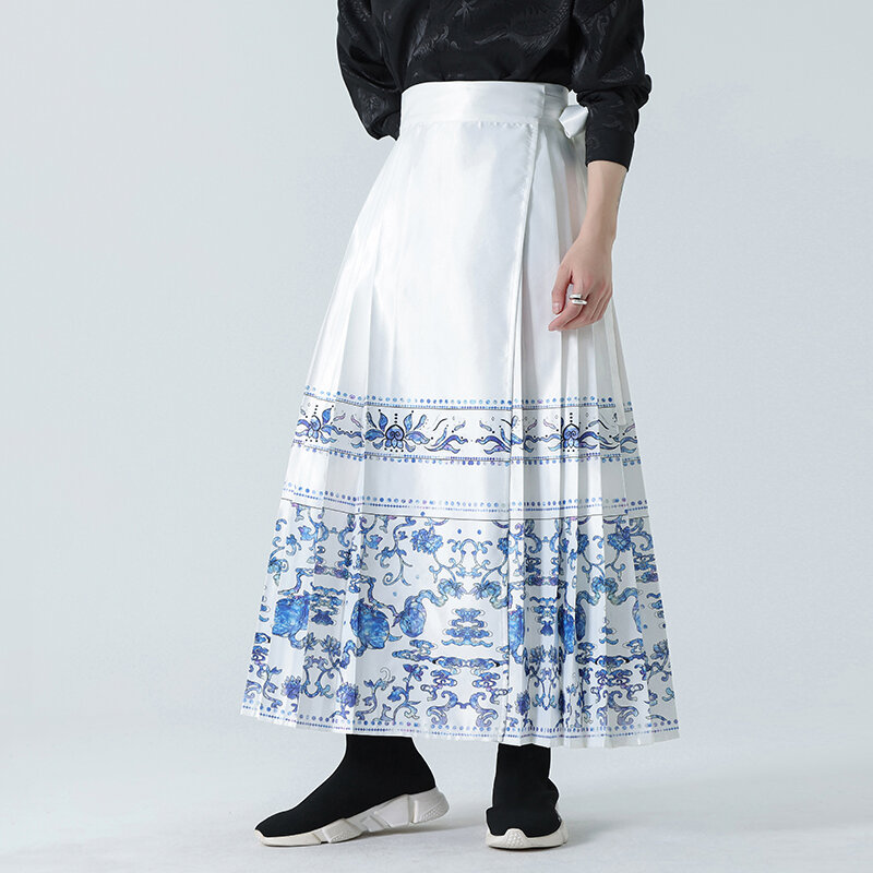 Pantalones con falda de pierna ancha para hombre y mujer, ropa de calle informal Vintage, de gran tamaño, color blanco, 5XL