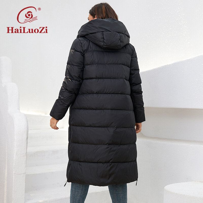 HaiLuoZi-abrigo de cuello alto para mujer, parka gruesa con cremallera lateral, talla grande, a la moda, invierno, 2022