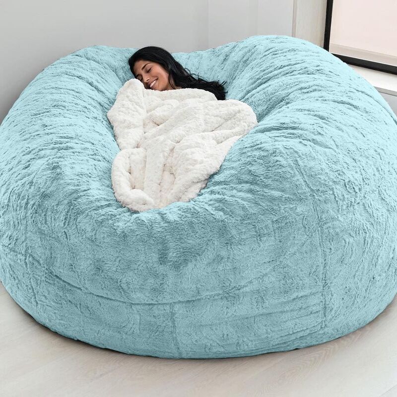 Soft Warm 7FT 183*90cm Giant Bean Bag Cover Fluffy Faux Fur Pouf Sofa Bed Soft Beanbag Couch Relax Recliner Chair Lazy Sofa Coat