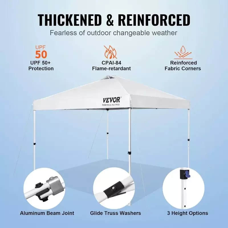 Pop Up Canopy Tent, 10 x 10 ft, 250 D PU Silver Coated Tarp, with Portable Roller Bag and 4 Sandbags, Waterproof and Sun