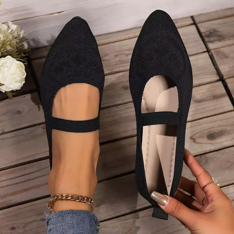 Flats Shoes New Women Pointed Toe Solid Color Knitted Slip on Shoes Casual Breath Ballet Flats Women Flat Shoes Loafers Women