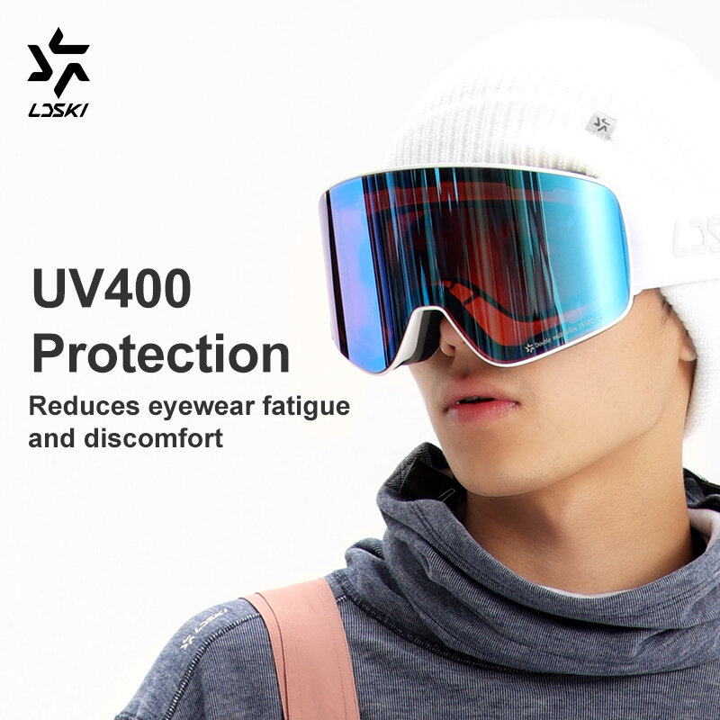 LDSKI Gafas de esquí magnéticas para hombre y mujer, lentes polarizadas de doble capa, antivaho, UV400, para Snowboard