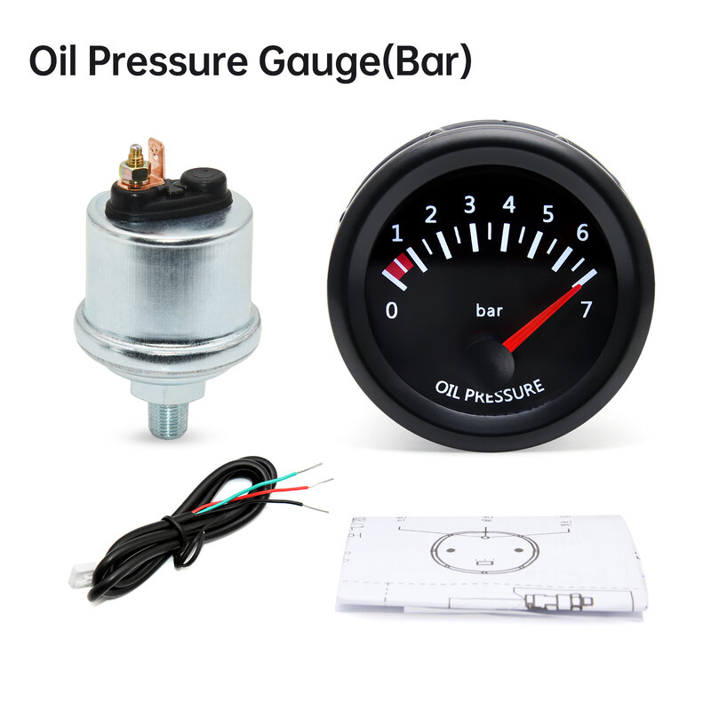 Medidor de presión de aceite Universal para coche, prensa LED con Sensor, soporte negro, 2 ", 52mm, 12V, 0-7bar