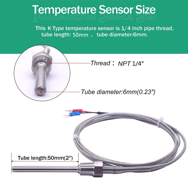 Filettatura del sensore di temperatura a 800 ° c M6 ~ 27M /NPT 1/8 ~ 3/4 sonda in acciaio inossidabile K /PT100 tipo termocoppia regolatore di temperatura del tubo