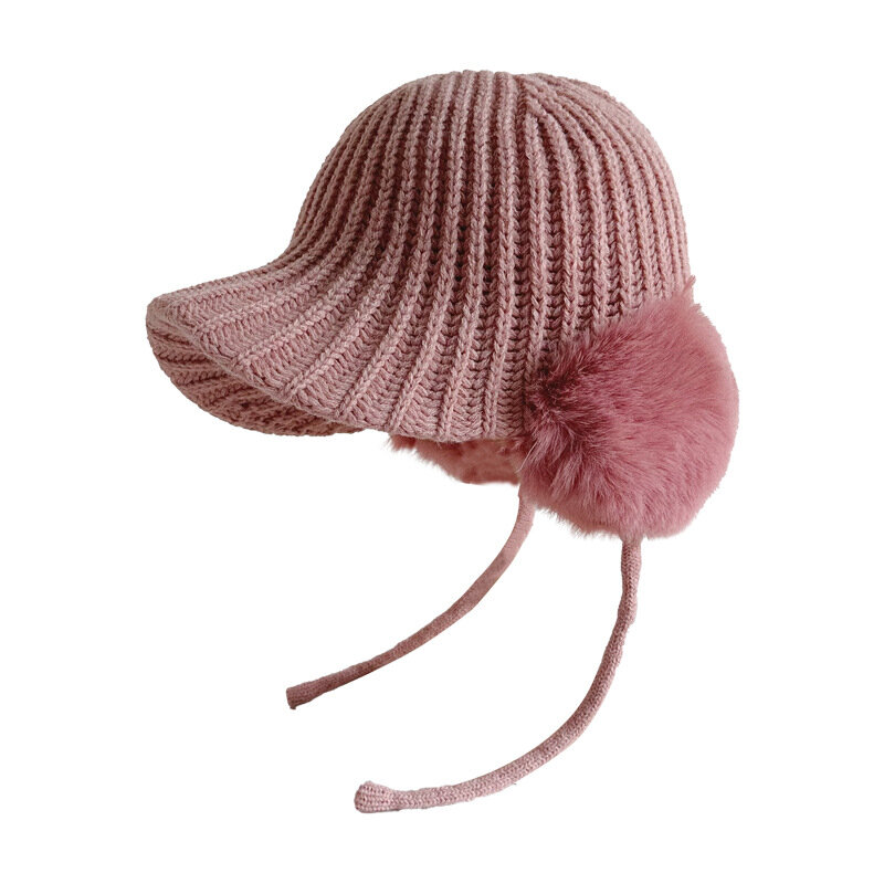 Sombrero de lana para mujer, gorra de béisbol de punto cálido, protección para las orejas, Color sólido, Otoño e Invierno