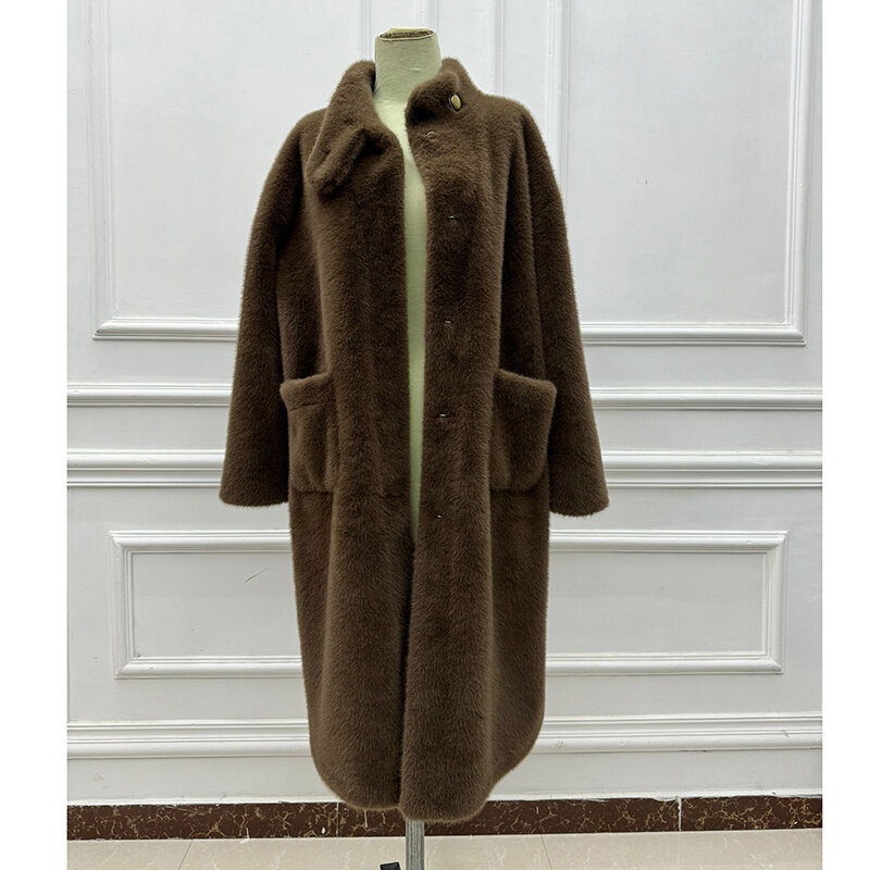 Fangtai-Manteau long en fausse fourrure moelleux pour femmes, veste d'hiver, pardessus moelleux, marque de luxe, mode, livraison gratuite, 2024