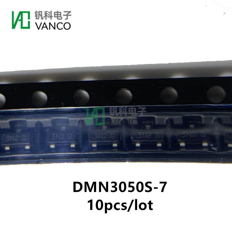 Kit de transistores de DMN3050S-7, N-CH MOSFET, 30V, 5.2A, SOT23-3 en Sctock, 10 Uds./lote