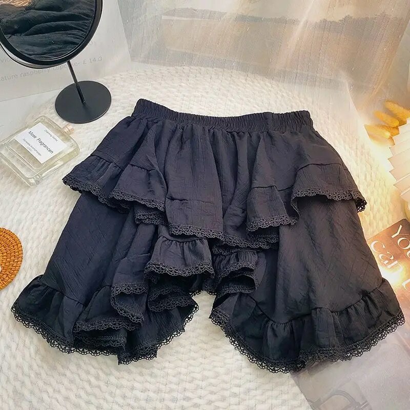Minifalda Kawaii de estilo japonés para mujer, Falda corta con volantes, estética Y2k, cintura elástica, color blanco y negro, ropa de calle