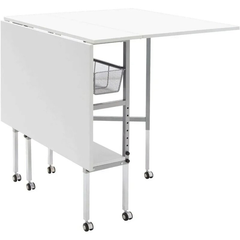 Sew Ready-Table d'art et d'artisanat blanche avec 2 mailles de rangement, table de découpe, passe-temps, 58.75 po l x 36.5 po D