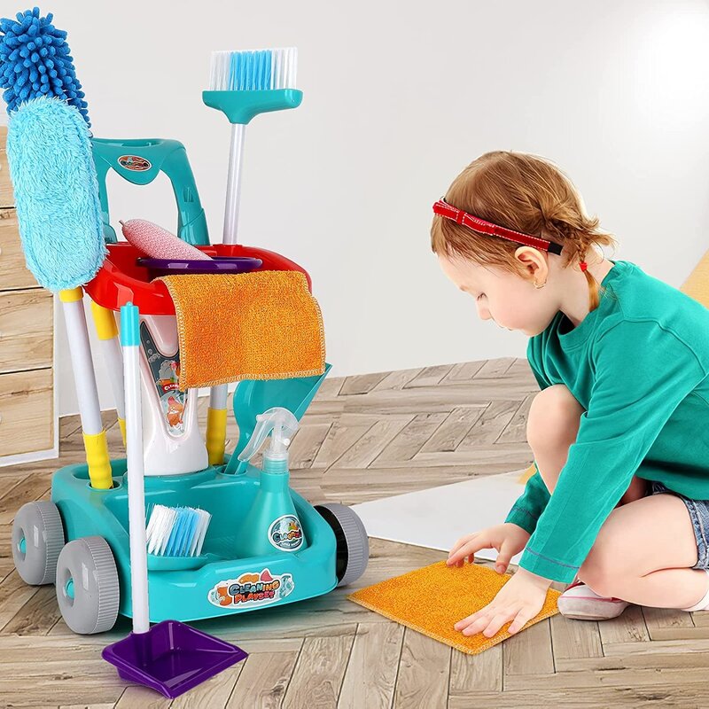 Herramienta de limpieza de simulación, juguete de barrido, Kit de limpieza de aspiradora, carrito de herramientas, casa de juegos para bebés, juguetes para el hogar, regalos para niños