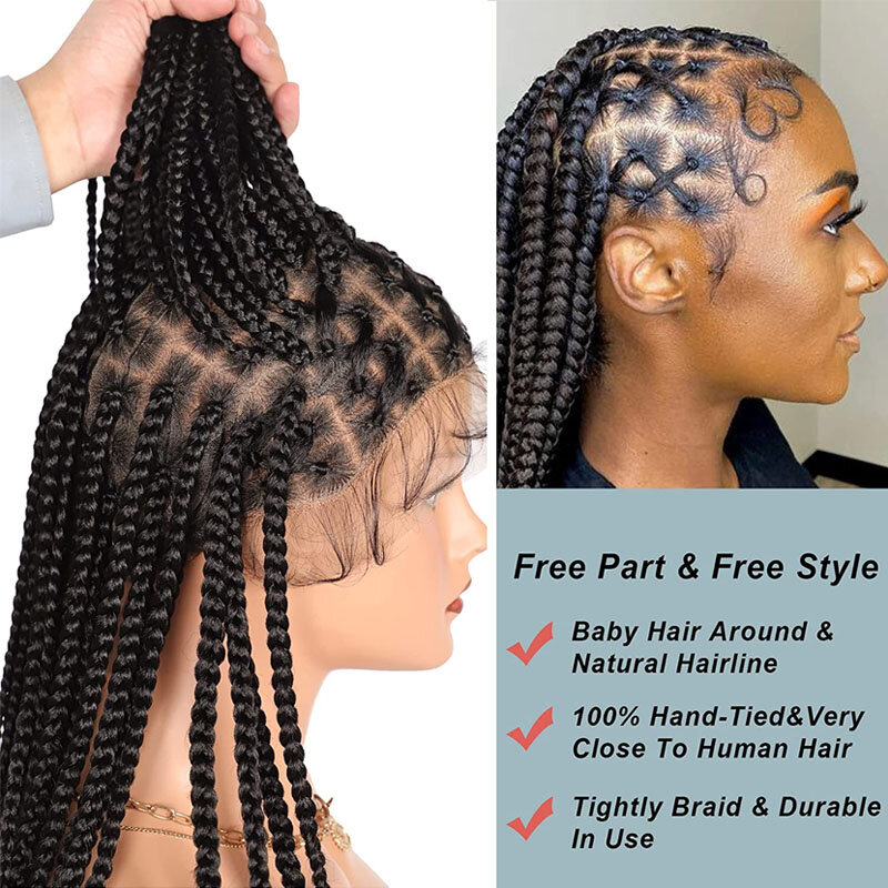 Cornrow Box Lace Frontal Braids Wig Synthetic jumbo Knotless Braided Hair Wigs 36 Inch Long Full Lace Braided wigs for Women
