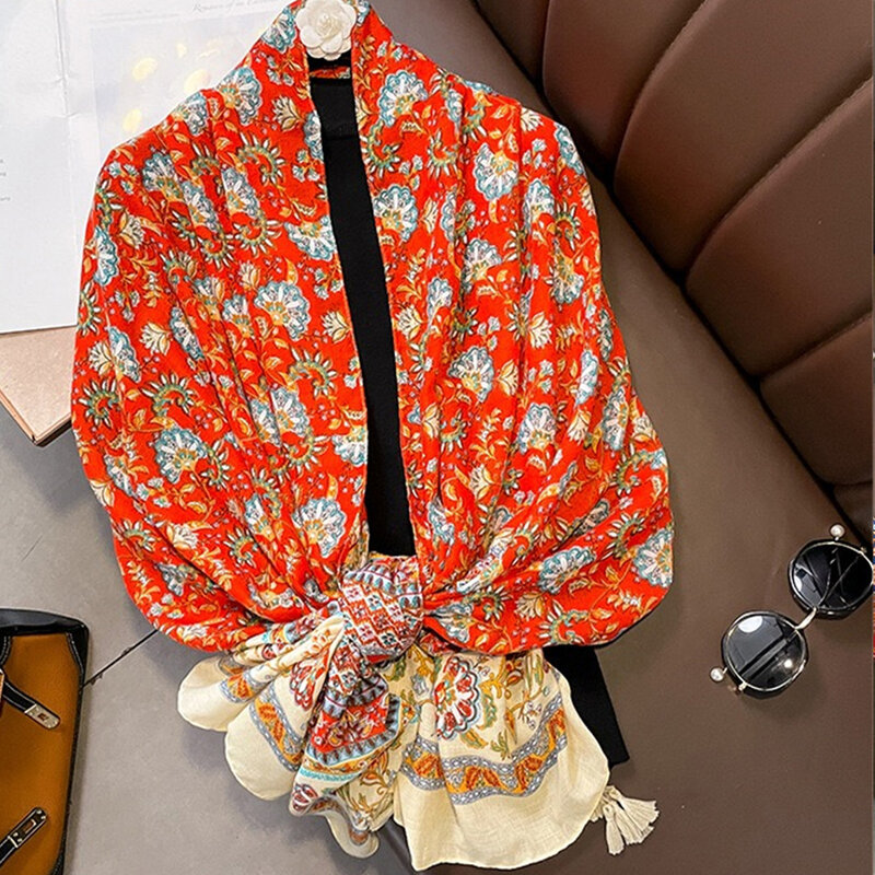 민족 스타일 태슬 숄, 패션 프린트 따뜻한 반다나, 무슬림 머리 스카프, 사계절 방풍 비치 타월, 180x85cm, 신제품